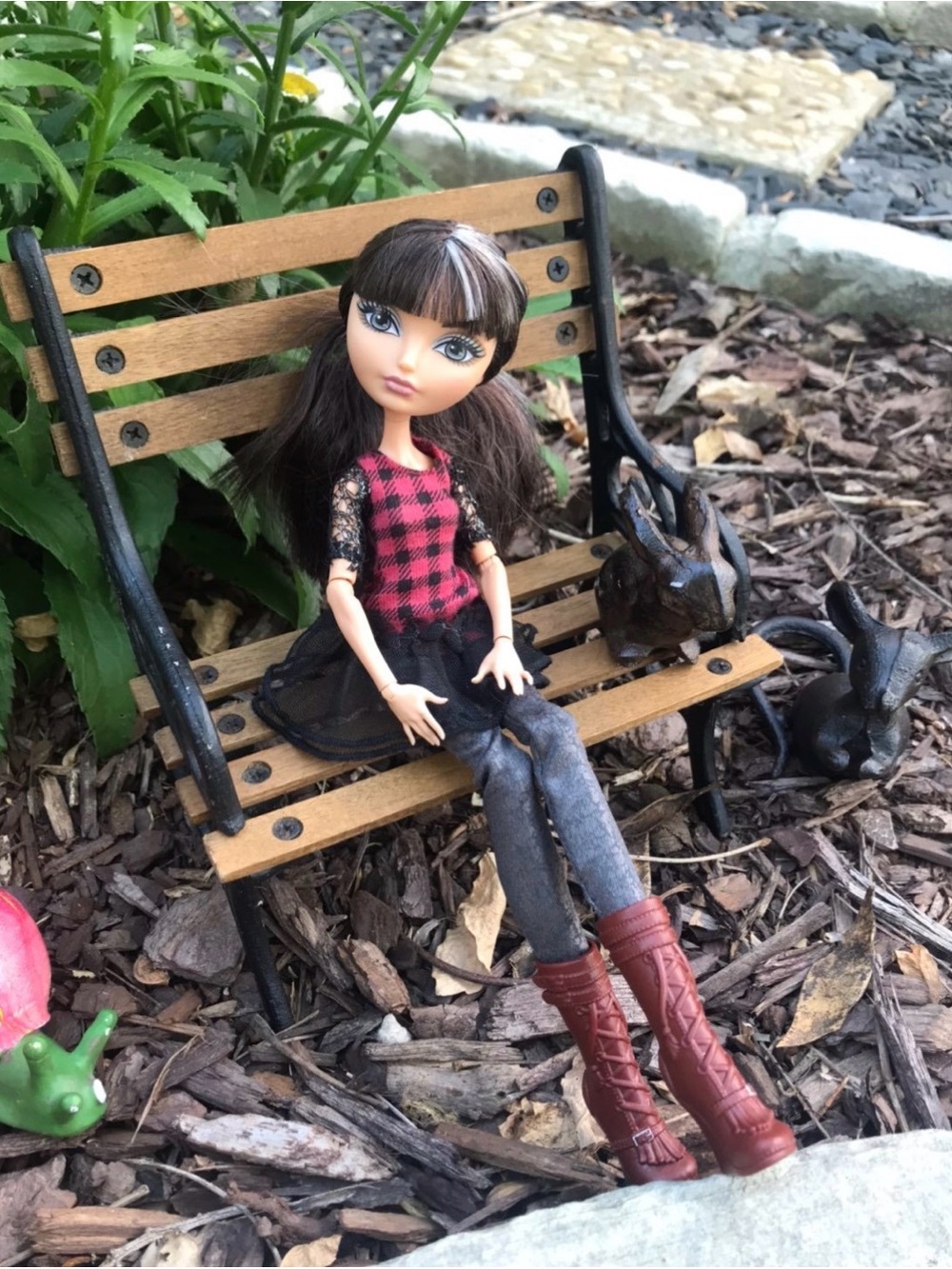 Fashion Doll Outfit Set with Red Plaid Top and Brown Boots
